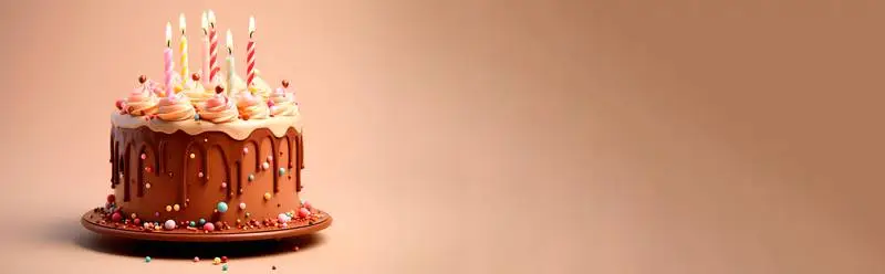 Blank Banner of a 3D Render of a Funny Chocolate Birthday Cake