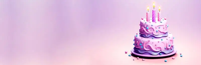 Blank Banner of a 3D Render of a Pink and Purple Birthday Cake