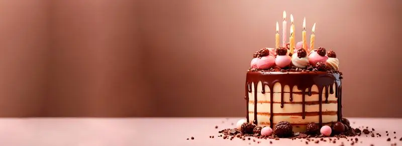 Blank Banner of a Chocolate Birthday Cake on a Light Background