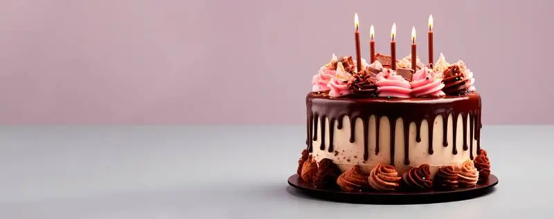 Blank Banner of a Decorated Birthday Cake on a Light Background