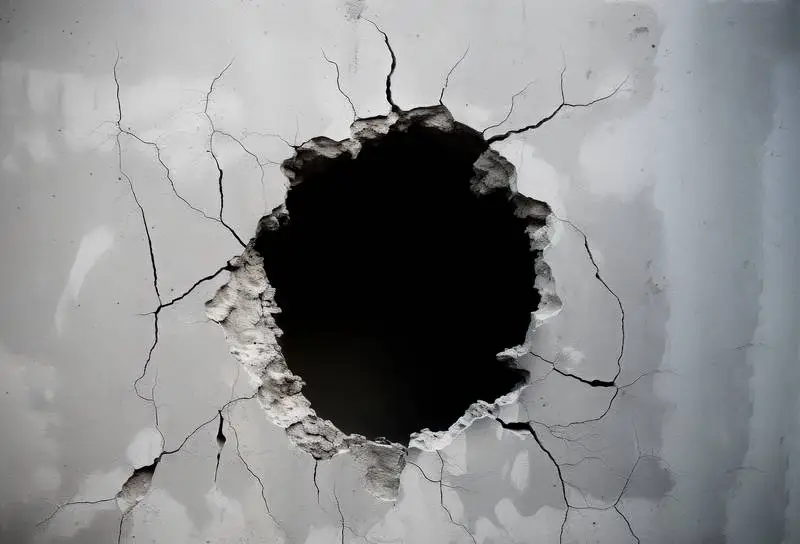 Photo of a Cracked Black Hole on a Concrete Wall