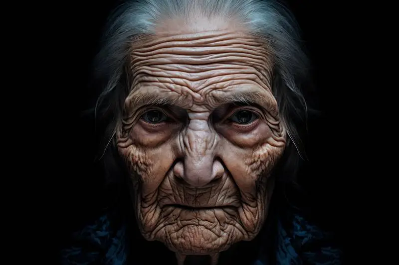 Portrait of a Very Old Woman on a Dark Background