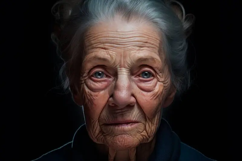 Close-Up Photograph of an Elderly Woman on a Dark Background