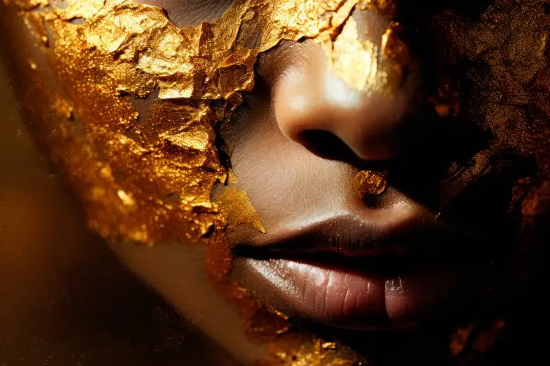 Close-Up Photo of a Woman’s Face Covered with Golden Foil