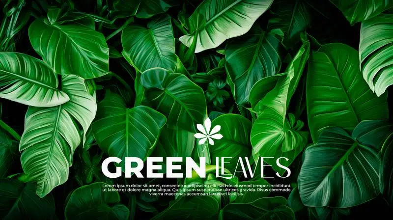 Banner Composition of Tropical Green Leaves with Text