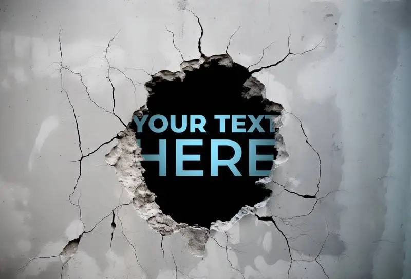 Banner with Text in a Cracked Black Hole on a Concrete Wall