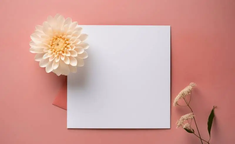 Photo of a Blank Squared Paper Sheet on a Soft Pink Background with Flowers