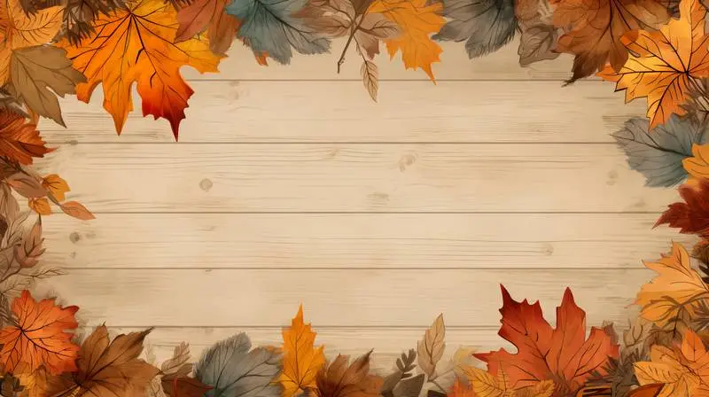 Illustration of a Wooden Background with Autumn Leaves