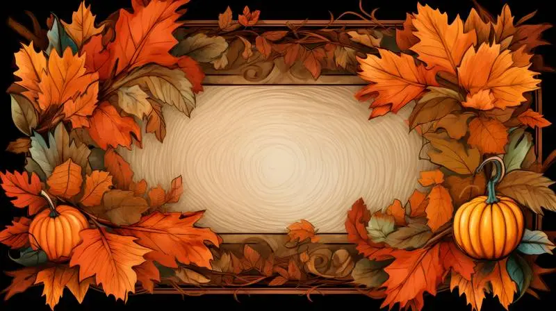Illustration of an Autumn Frame with Dry Leaves and Pumpkins
