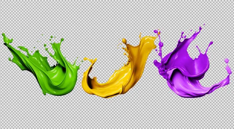 Collection of Colored Paint Splashes Isolated on a Transparent Background