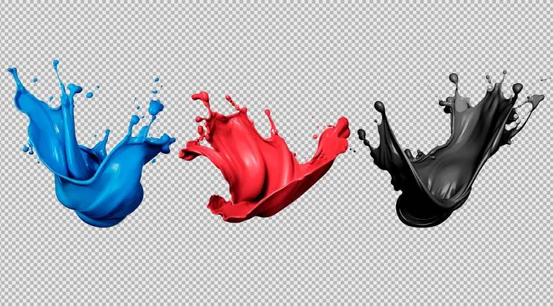 Set of Colored Paint Splashes Isolated on a Transparent Background
