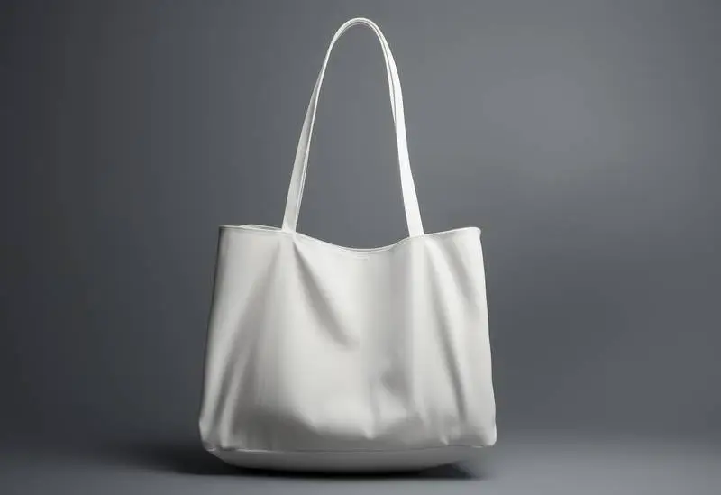 Photo of a Blank Cotton Tote Bag Standing on a Grey Background