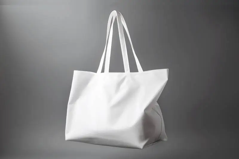 Photo of a White Tote Bag Standing on a Light Background