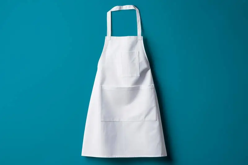 White Kitchen Apron on a Flat Blue Background
