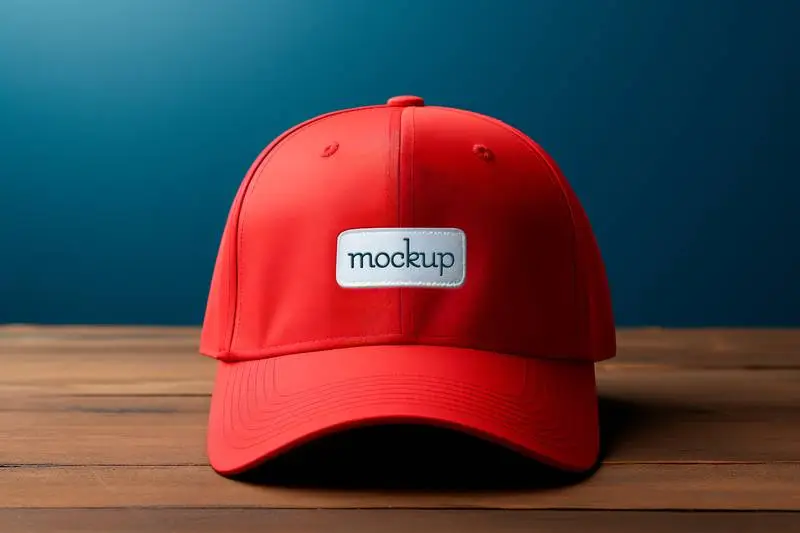 Mockup of Embroidered Logo on a White Fabric Appliqué on Red Sports Cap