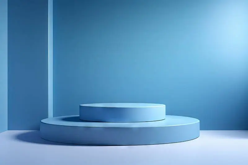 Rendering of a Minimalist Light Blue Round Podium for Product Presentation