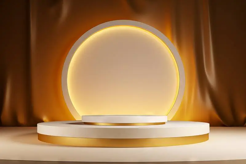 Rendering of a Round Gold and White Podium for Product Presentation