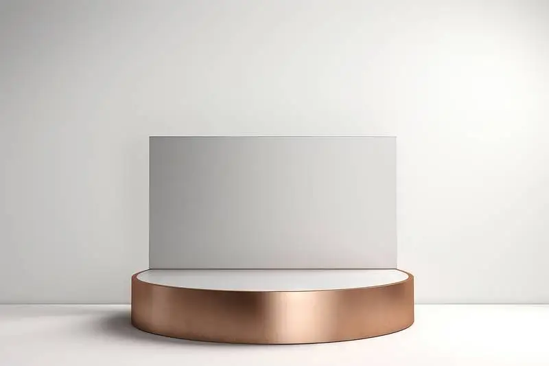 Rendering of a Simple White and Rose Gold Podium on Light Background