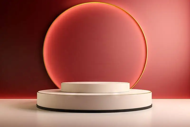 Rendering of a Round Simple White Podium for Product Presentation on a Soft Pink Background