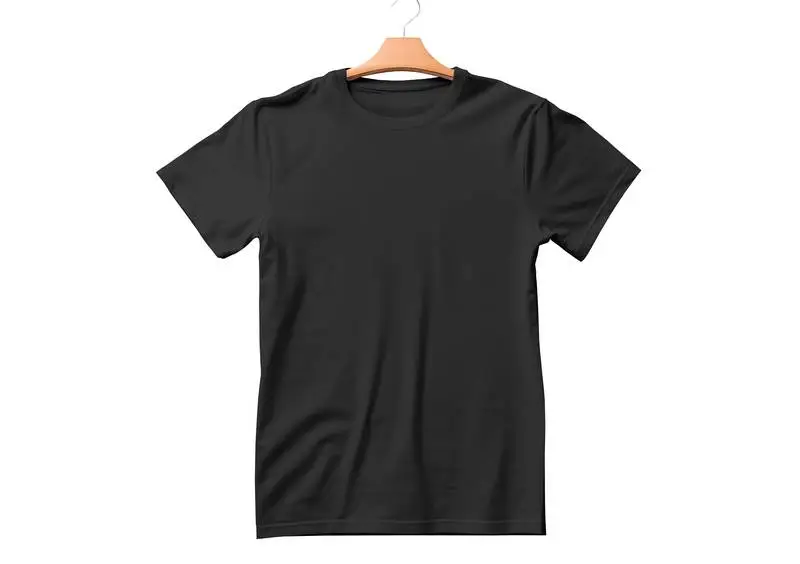 Black T-Shirt with Isolated Hanger on White Background