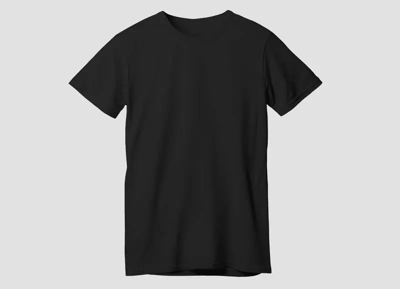 Black Open T-Shirt with Round Neck on a White Background