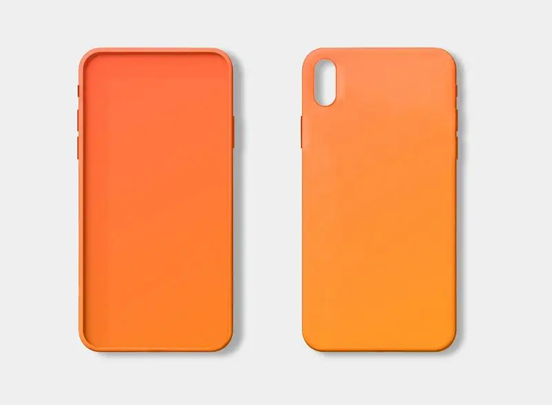 Photo of Bright Orange Smartphone Case from the Front and from the Back Isolated on White Background