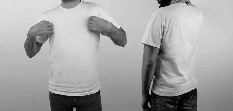 Pack of Male Model Wearing White T-Shirt in Black and White
