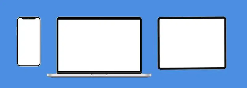 Pack of Isolated Tablet, Laptop and Smartphone over Blue Surface