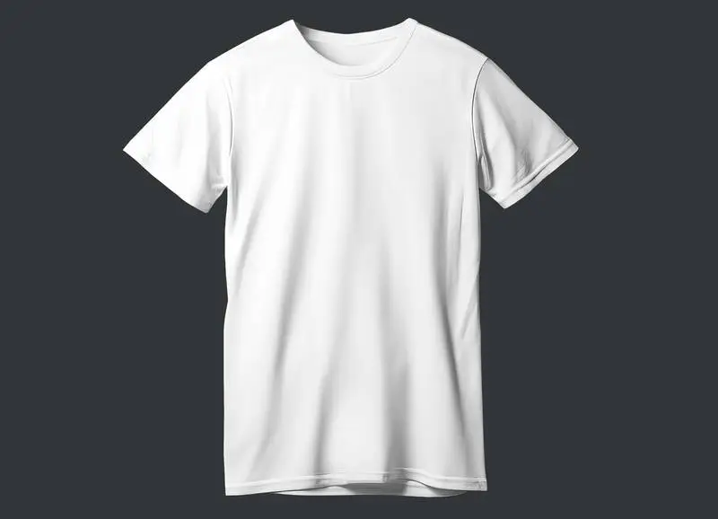 White Open T-Shirt with Round Neck on a Black Background