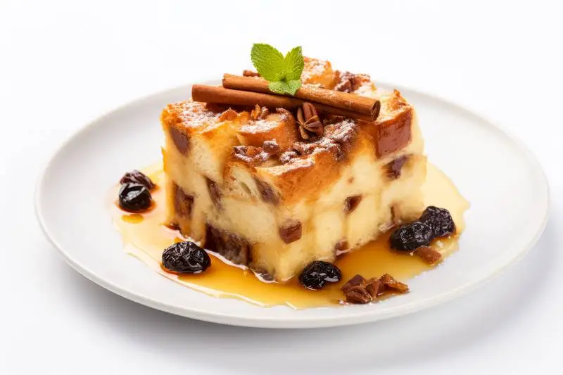 Photo of a Homemade Sweet Bread Pudding Isolated on Black Background
