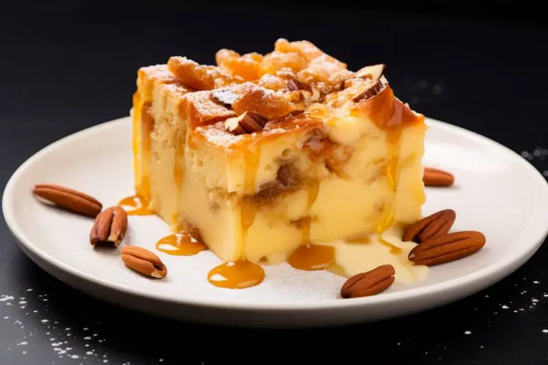 Photo of a Sweet Bread Pudding Isolated on Black Background