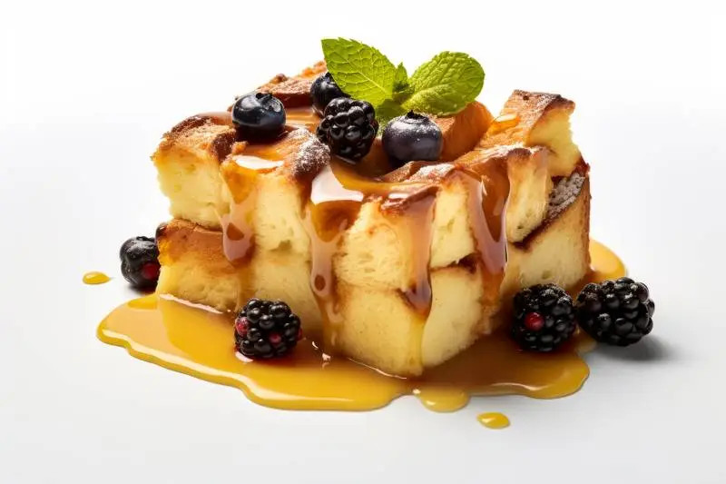 Photo of a Sweet Bread Pudding Isolated on White Background