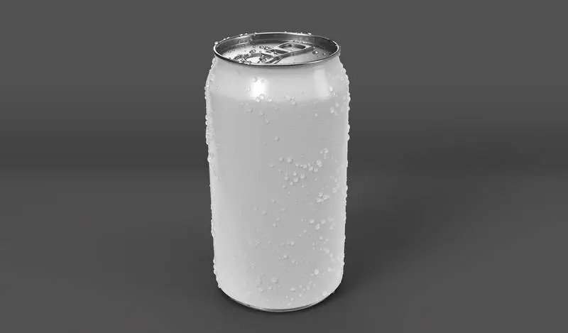 Soda Can with Fresh Water Drops on White Background