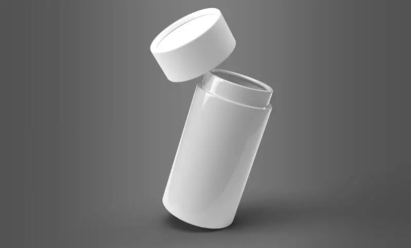 White Plastic Bottle with Open Lid on Colored Background