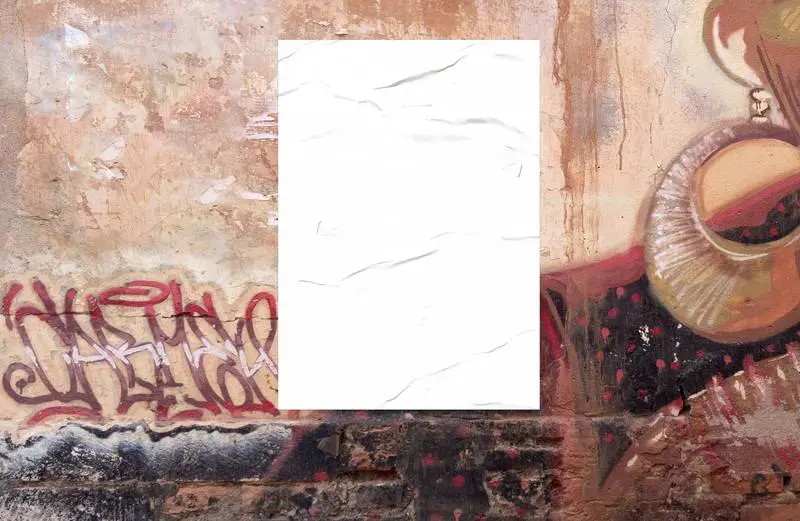 Poster on Grunge Wall with Graffiti