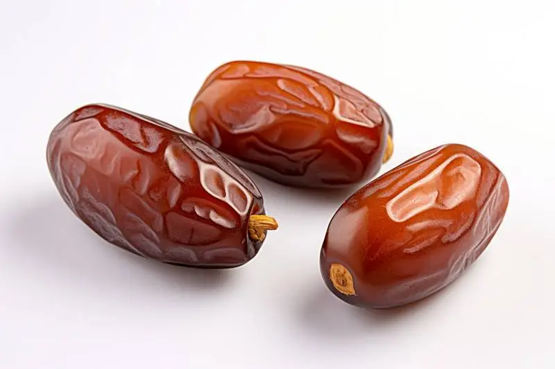 Photo of Three Dried Dates on a White Background