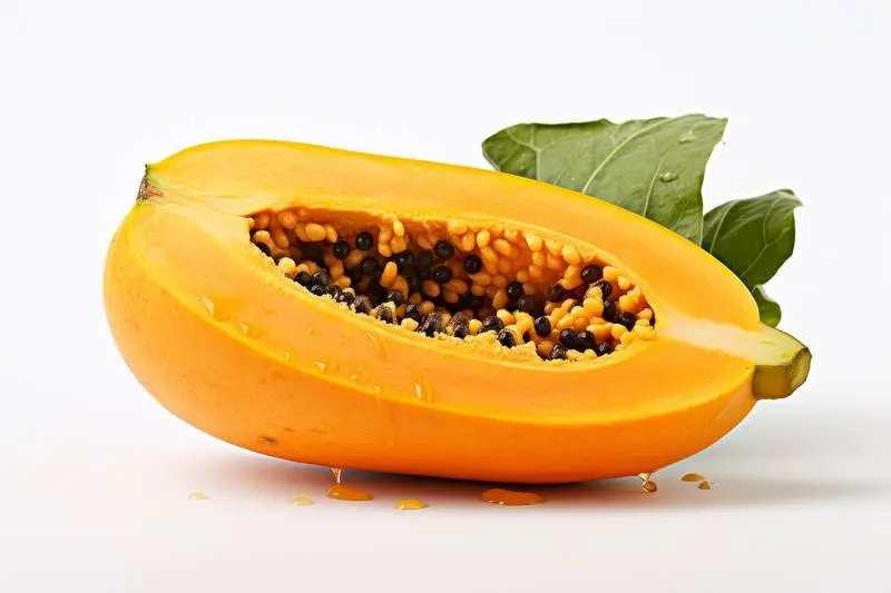 Photo of a Papaya Cut in Half on a White Background