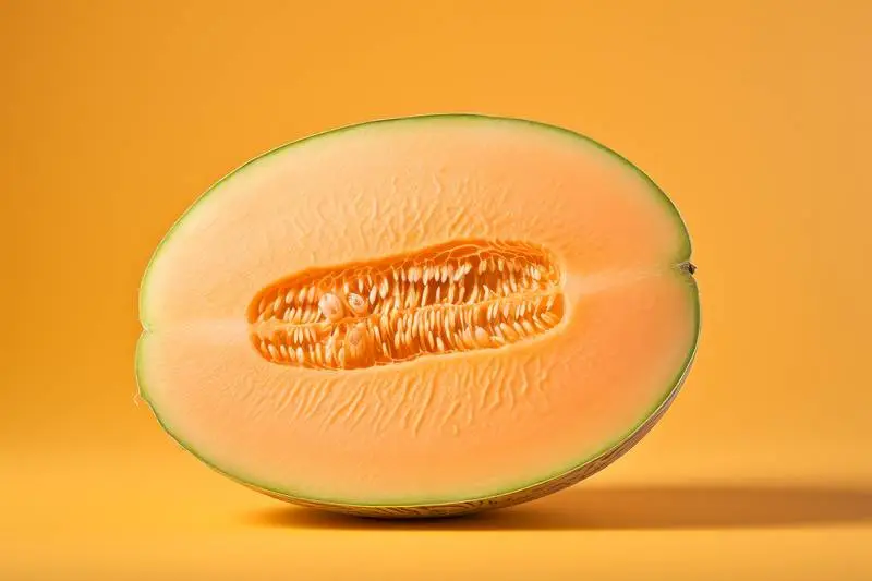 Photo of a Melon Cut in Half on a Pastel Orange Background