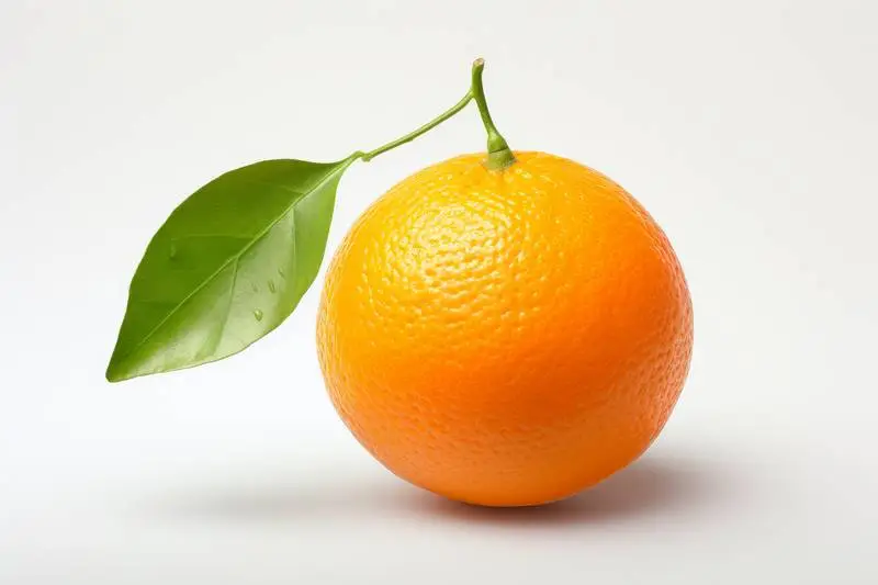 Picture of an Orange with a Leaf on a White Background