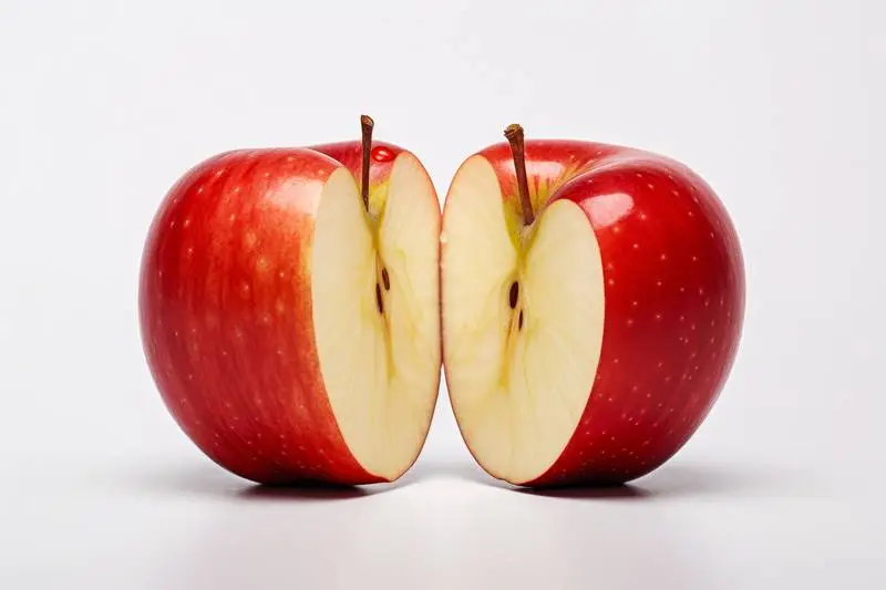 Picture of an Apple Cut in Half on a White Background