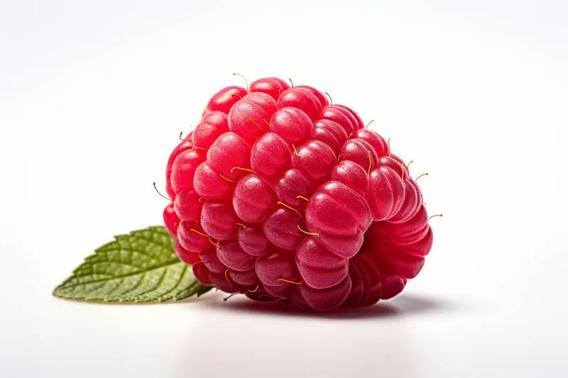 Picture of a Raspberry with Leaf on a White Background