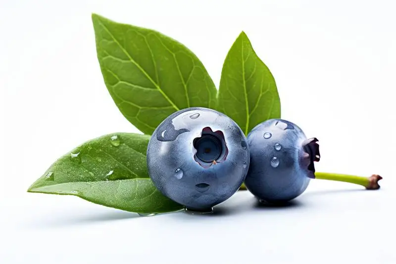 Picture of Two Fresh Ripe Blueberries on a White Background