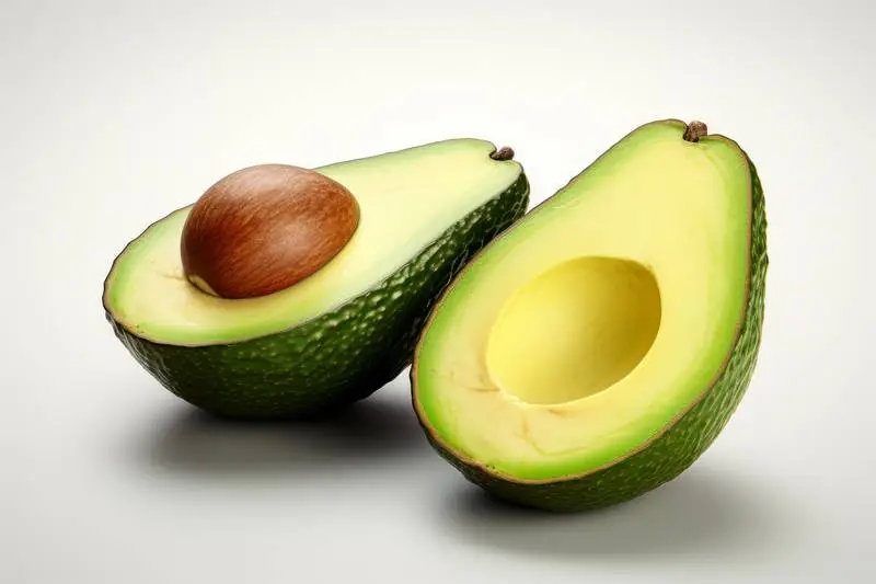 Picture of an Avocado Cut in Half on a White Background