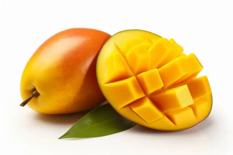Photo of a Mango and Half on a White Background