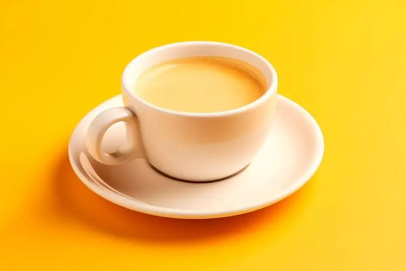 Studio Photo of a Cup of Creamy Coffee on a Yellow Surface