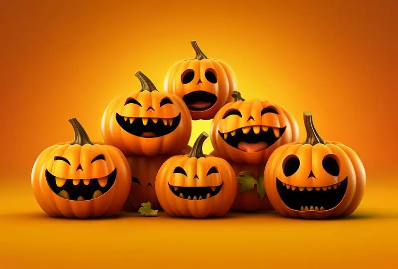 Funny Pumpkins on Orange Background Collection Image