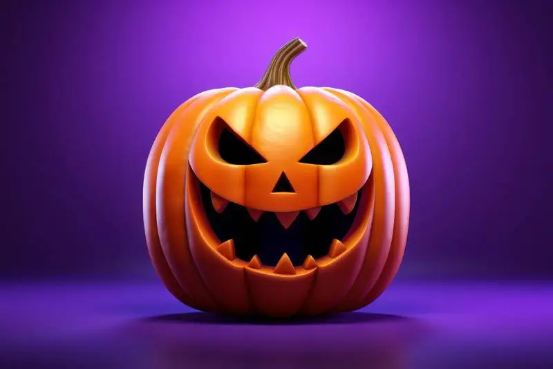 Cartoon Style Halloween Pumpkin Image on a Purple Background