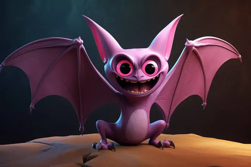 Cartoon Style Pink Bat on Dark Background