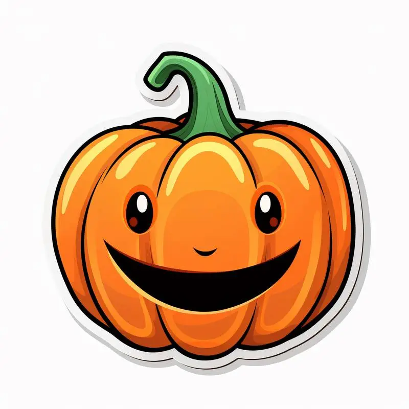 Cartoon Style Pumpkin Sticker Image on a White Background