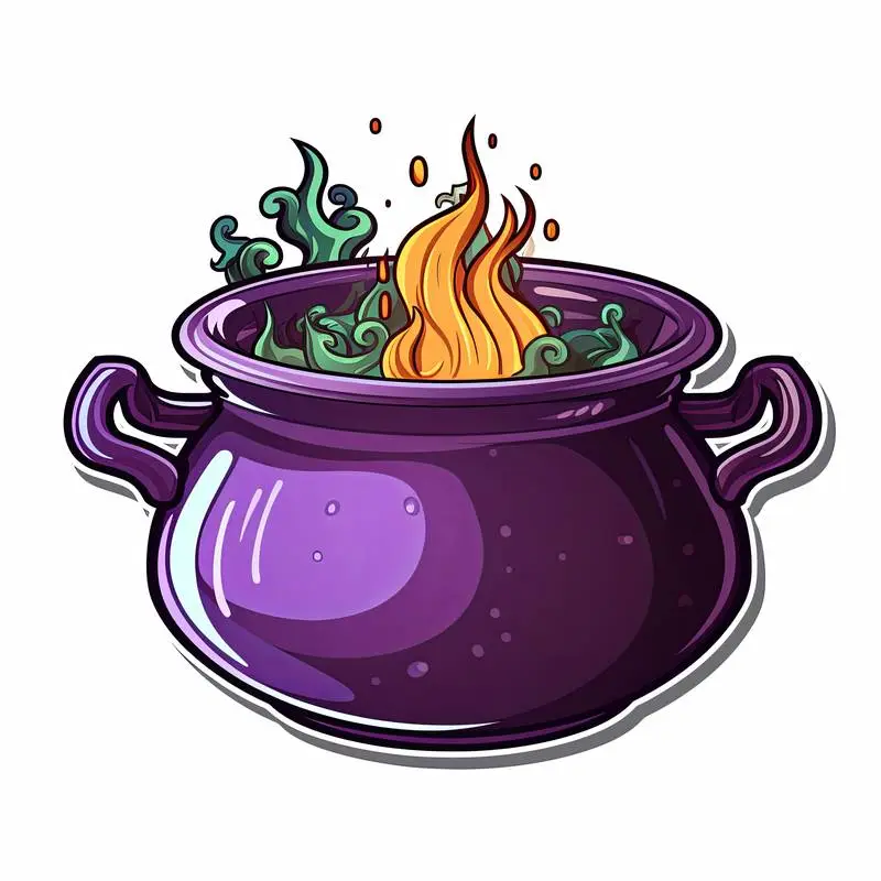 Cartoon-Style Purple Cauldron Image on White Background